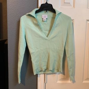 Ann Taylor LOFT size XSmall Petite VINTAGE Pastel Green Collared Cropped Sweater